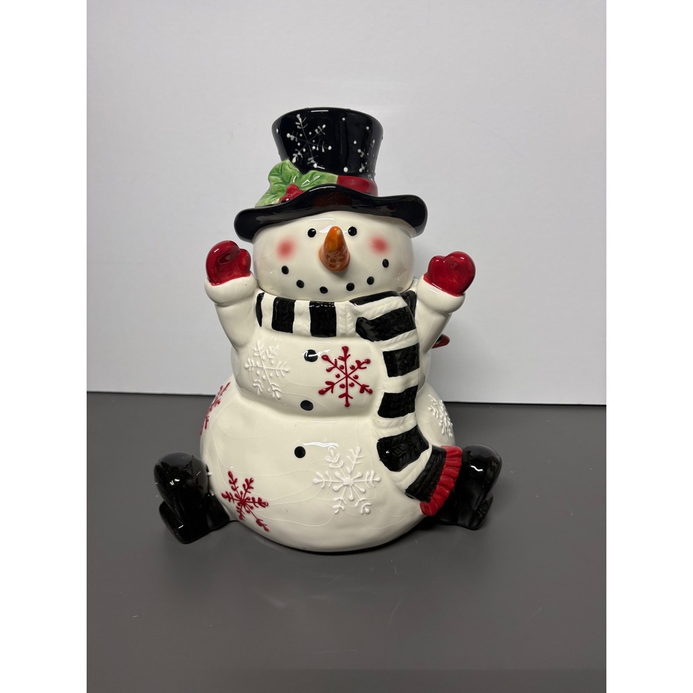 Cracker Barrel Snow Friends Snowman‎ Cookie Jar Ceramic Holiday Decor 11 inch